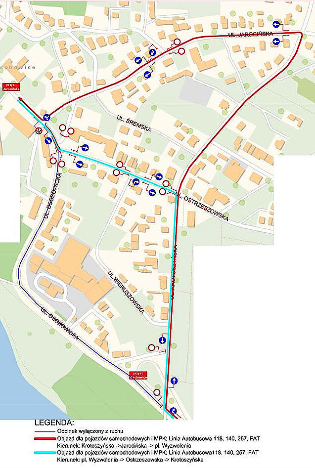 mapa objazd osobowicka