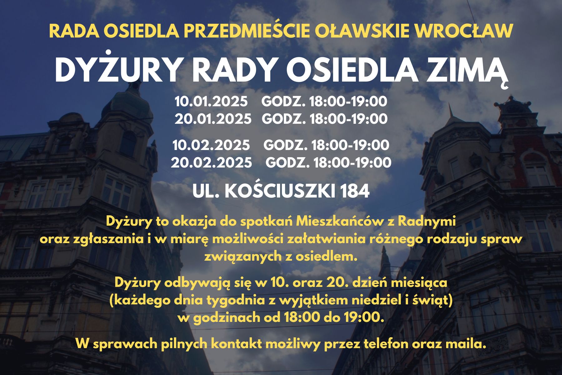 DYŻURY RADY OSIEDLA STYCZEŃ LUTY 2025