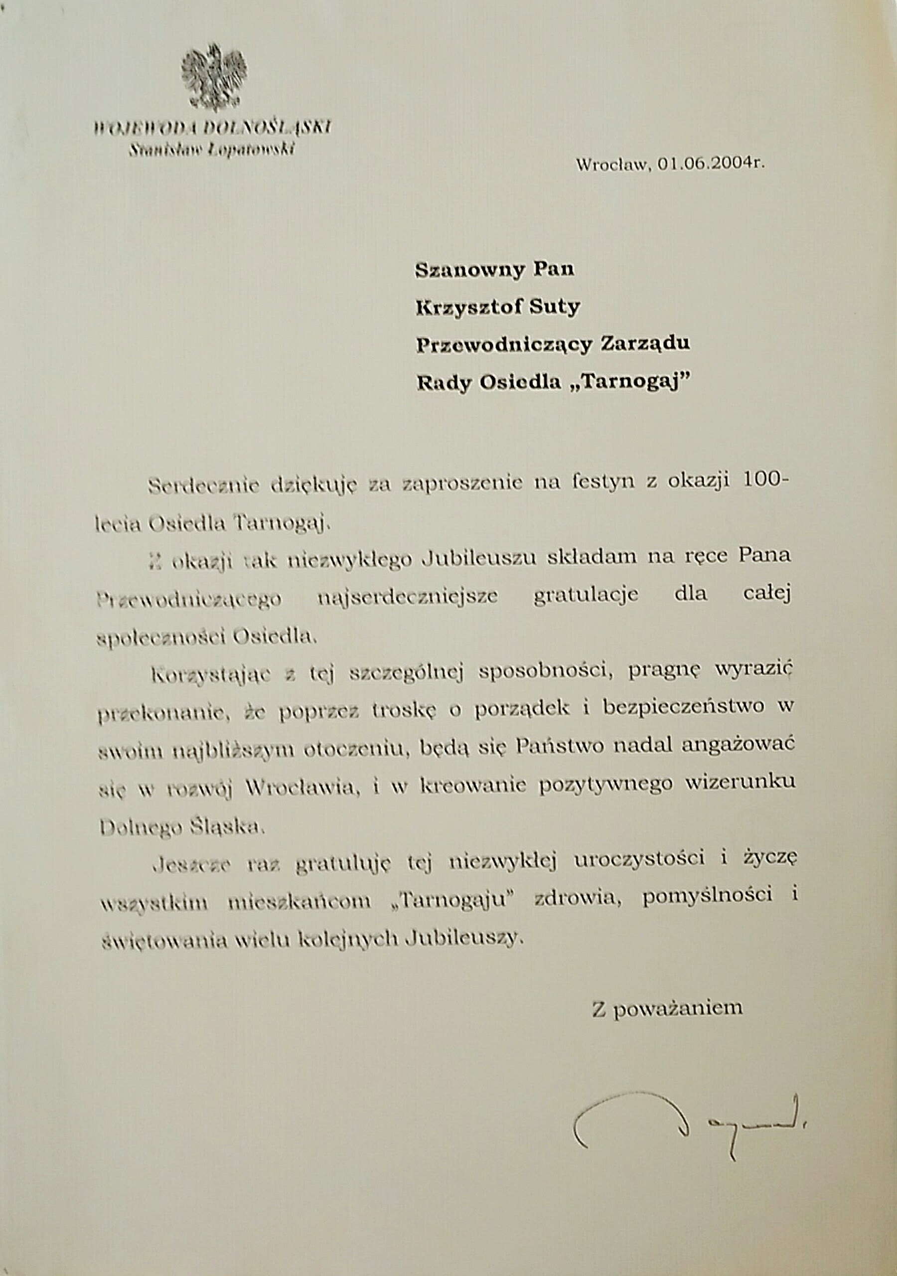 1 Czerwca 2004 POdziekowanie Suty