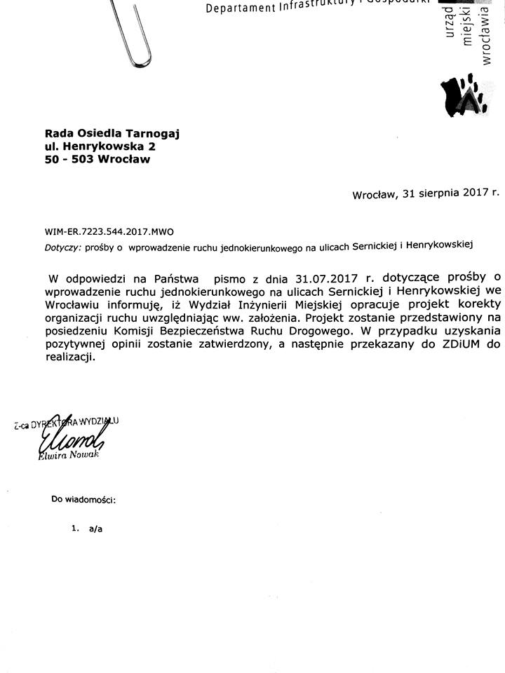 3 list do Prezydent Wrocławia Rafał Dutkiewicz w sprawie pilnego rozpoczęcia prac uchwaleniem Miejscowego Planu
